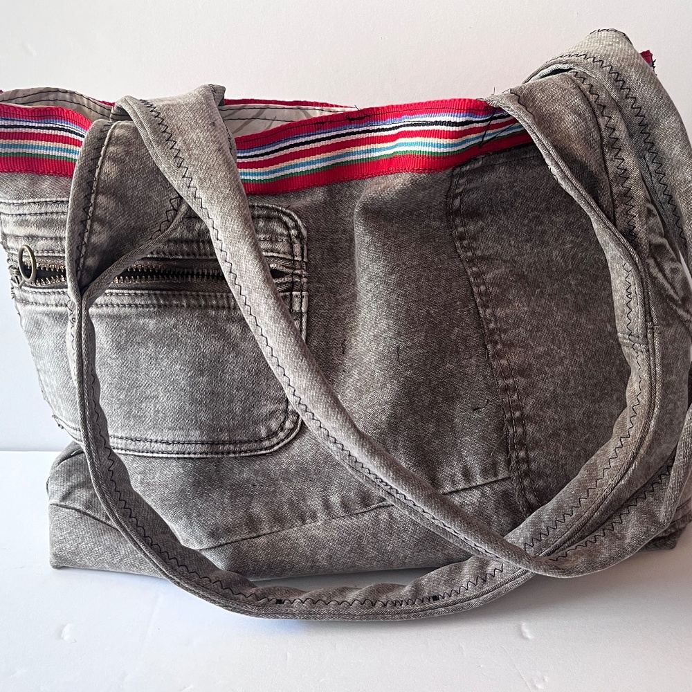 Upcycled Handmade Jeans Handbag Tote Casual  Pockets
